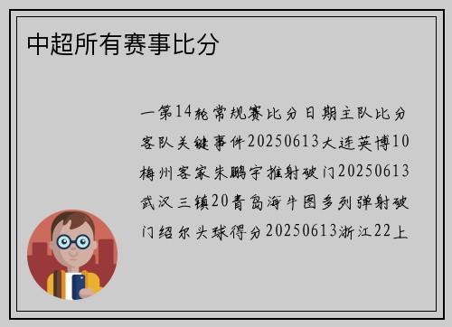 中超所有赛事比分